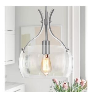 Modern Brushed Nickle Glass Pendant Light Fixture